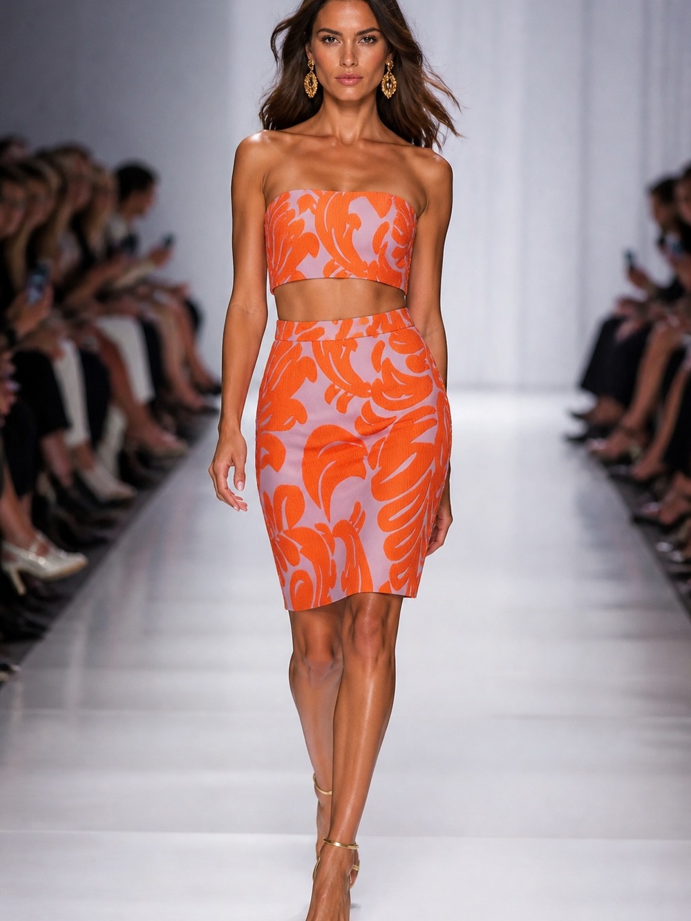 Ann Taylor Curvy Fan Leaf orange and mauve jacquard pencil skirt